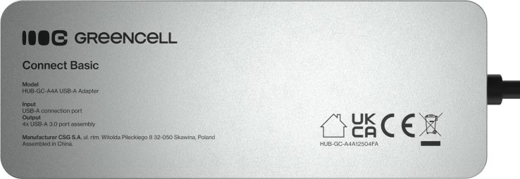 Hub USB-A, Green Cell HUB-GC-A4A, 4x USB 3.0 deri 5 Gb/s, kabëll i integruar 15 cm, kasë alumini, argjend/zi