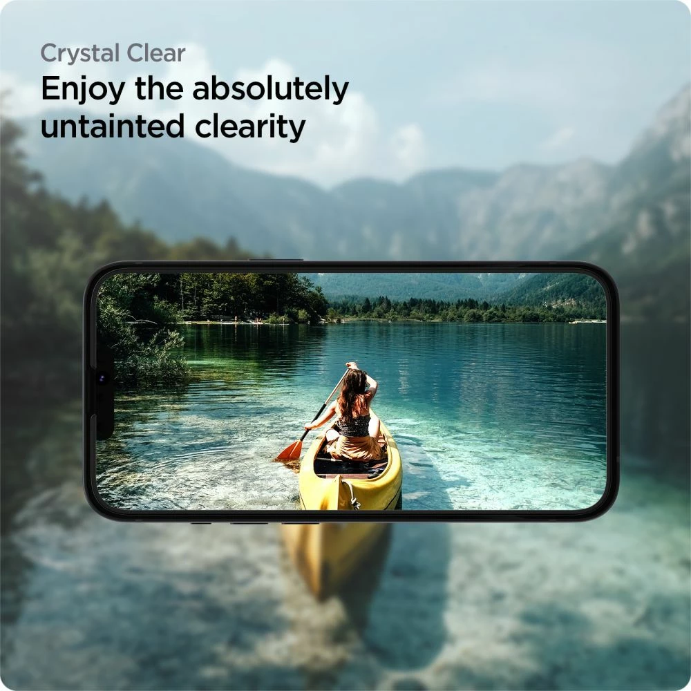 Xham mbrojtës Spigen ALM Glass FC për iPhone 13/13 Pro/14, i zi