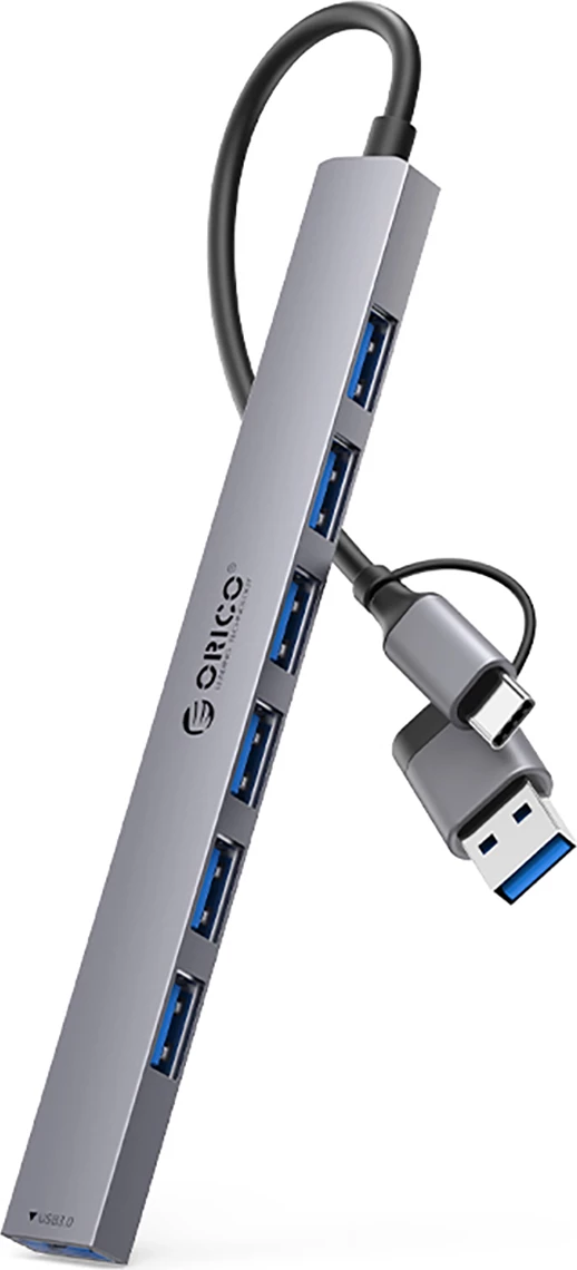 Kasë Orico YSA2-U3 me 7 porta USB-A/USB-C, Gri