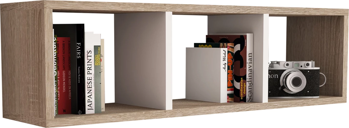 Raft muri melamine, ngjyrë sonoma dhe e bardhë, 90x22x25.6H cm, FH9228.12