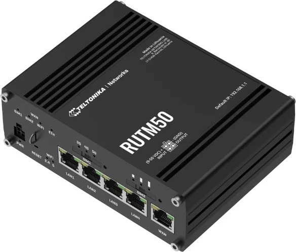 Ruter, Teltonika RUTM50, 5G dual SIM, Wi‑Fi ac 2.4/5 GHz, Gigabit Ethernet, e zezë