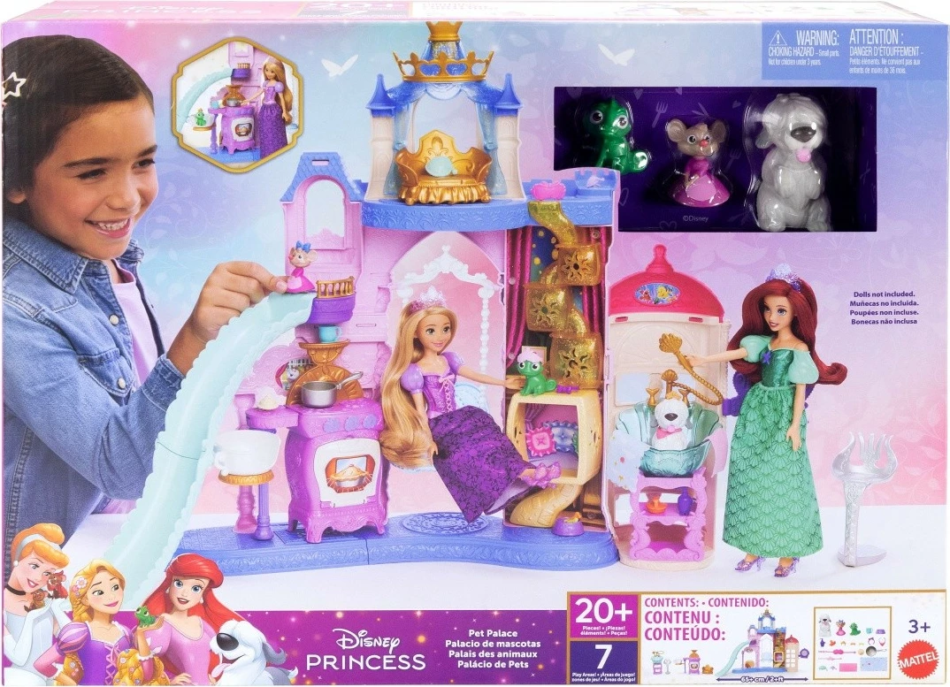Shtëpi lodër Disney Princess Animal Palace me 3 figurina kafshësh, Mattel JBF96, shumëngjyrëshe