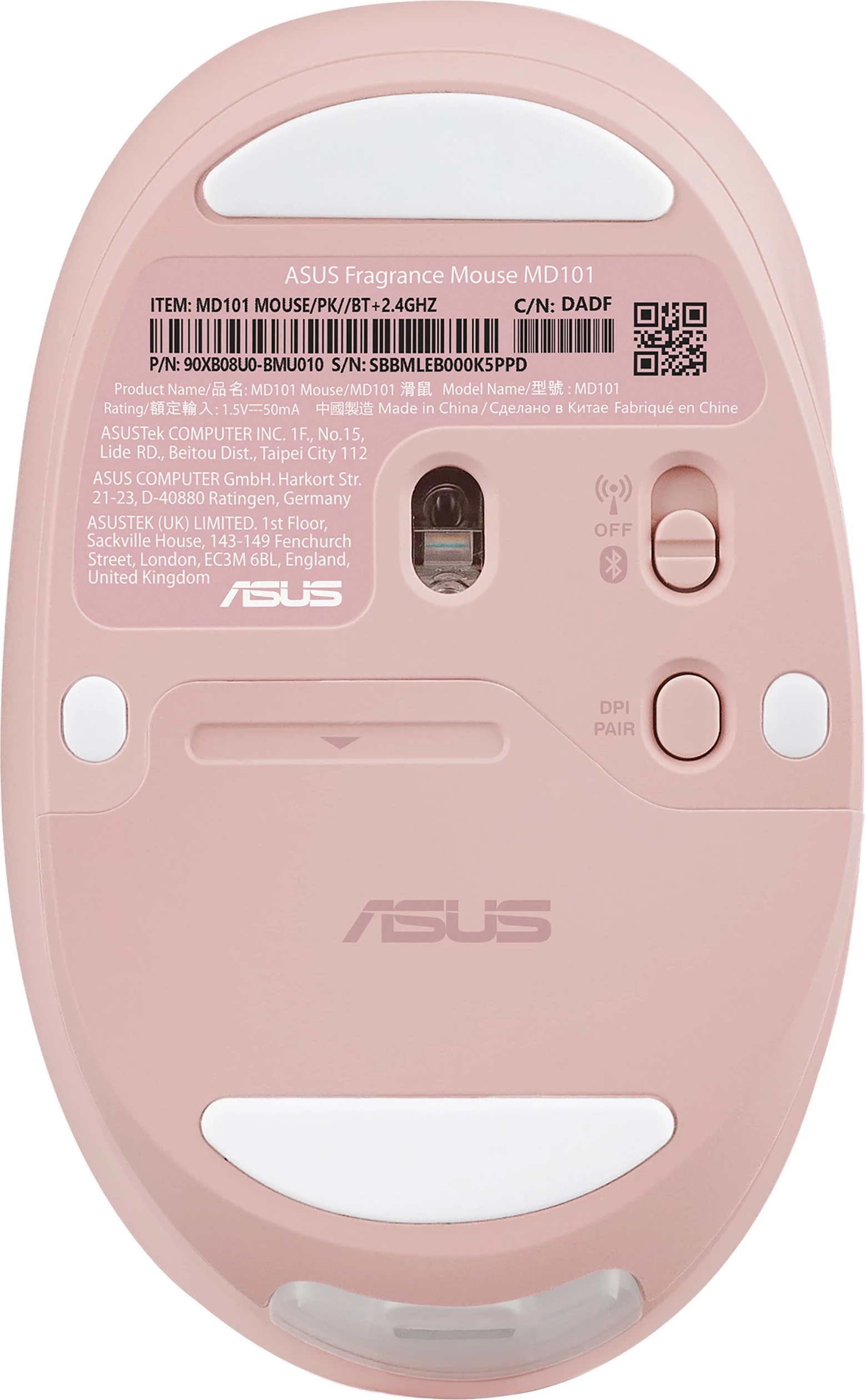 Maus ASUS MD101 wireless, 2400 DPI, Bluetooth 5.3, rozë