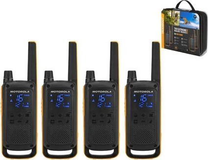 Set radiotelefonash Motorola TALKABOUT T82 Extreme Quad Pack, 16 kanale, IPx4, i zi/portokalli, 4 copë