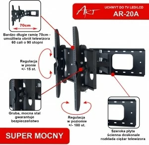 Mbajtës muri për TV ART AR-20A, 32-60 inç, 60kg, i zi