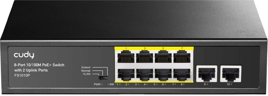 Switch Cudy FS1010P PoE+ 8xFE me 2 porta uplink 120W desktop