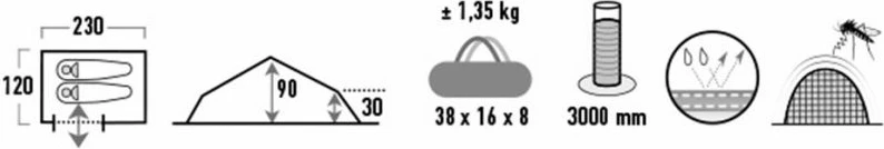 Tend për turizëm High Peak Siskin 2.0 LW 10330, e kuqe dhe e gjelbër