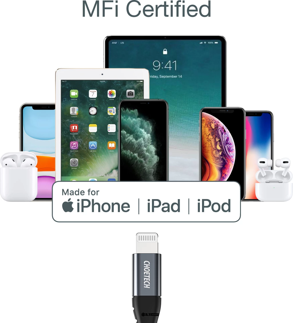 Kabllo Choetech IP0039 USB-C në Lightning, 1.2m, e zezë