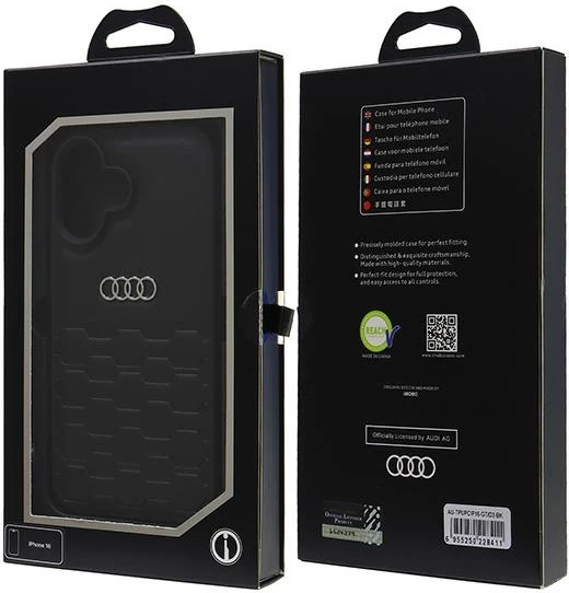 Mbështjellës Audi për iPhone 16 6.1", lëkurë sintetike, HardCase, i zi