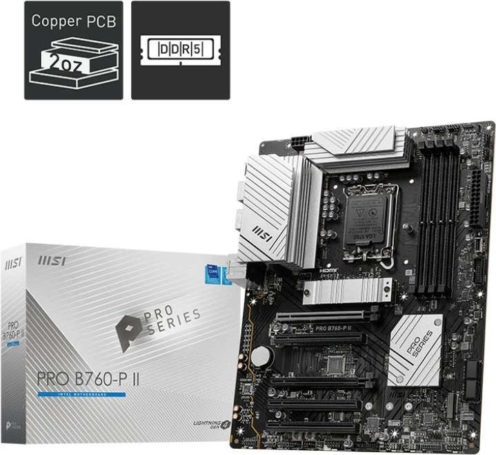 Pllakë amë MSI PRO B760-P II, ATX, LGA1700, DDR5, PCIe 4.0, 2x M.2, Gri