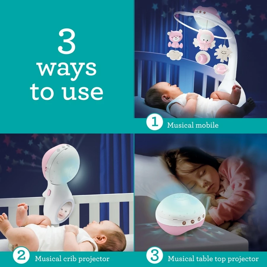 Karusel muzikor 3-në-1 Infantino, B-kids, 150302050, Powder pink, për foshnje