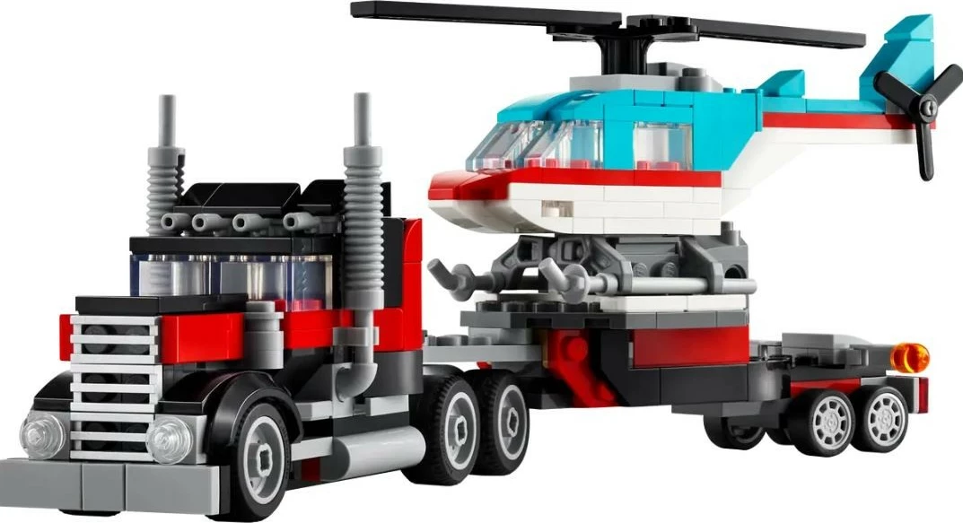Set lodrash LEGO Creator 3-në-1, 31146, kamion me platformë dhe helikopter, 270 pjesë