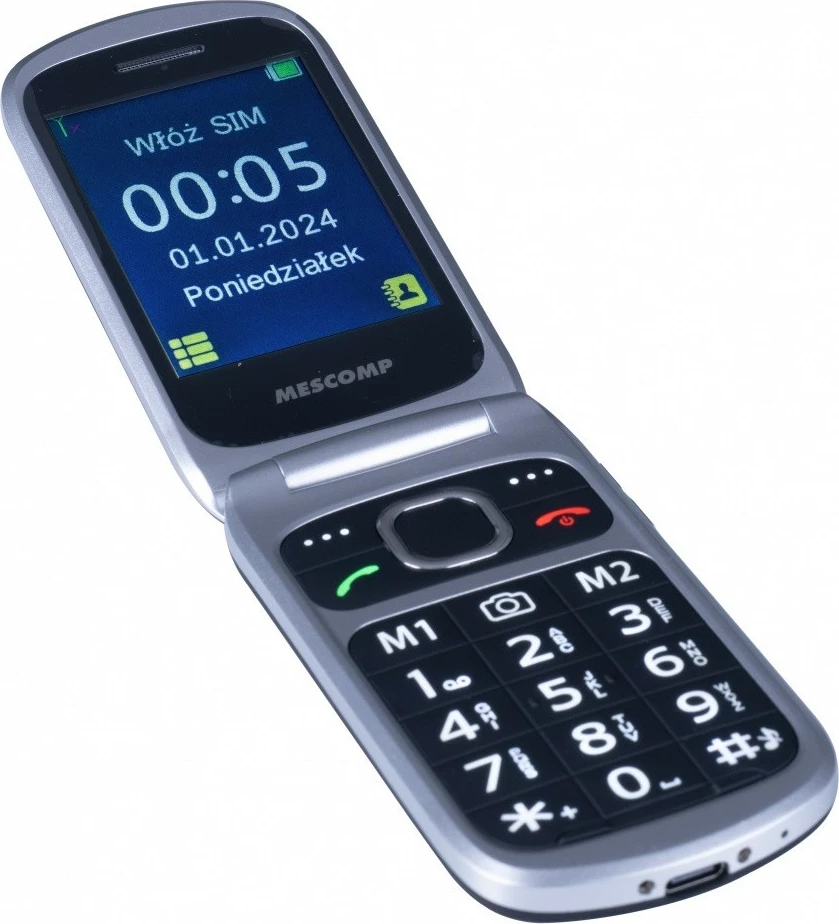 Celular Mesmed MT-184 BRUNO 4G, ekran 2.8", butona të mëdhenj, i zi/argjendtë