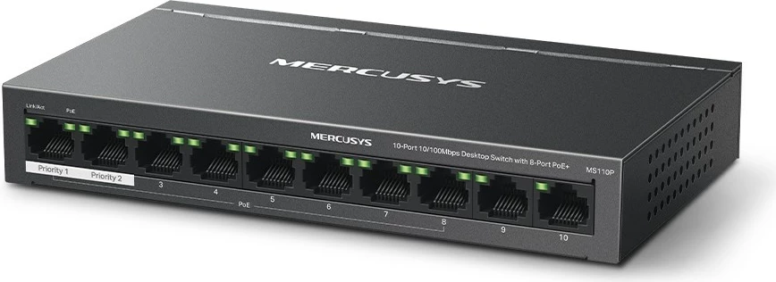 Switch Mercusys MS110P, 10-Port, PoE+, i zi