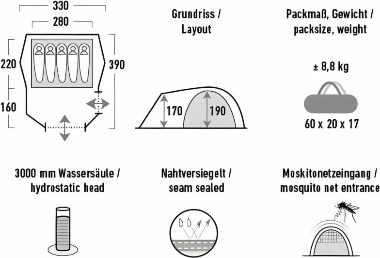 Tendë High Peak për femra e meshkuj, e gjelbër