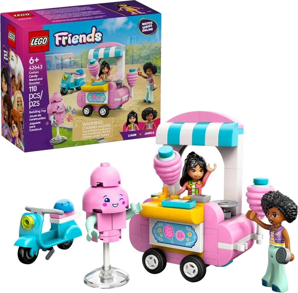 Lodra LEGO Friends 42643, Stenda e Sheqerit të Mbështjellë dhe Skuter, Rozë