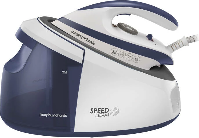Hekur me avull Morphy Richards 333202, taban qeramike, rezervuar i lëvizshëm, bardhë/blu