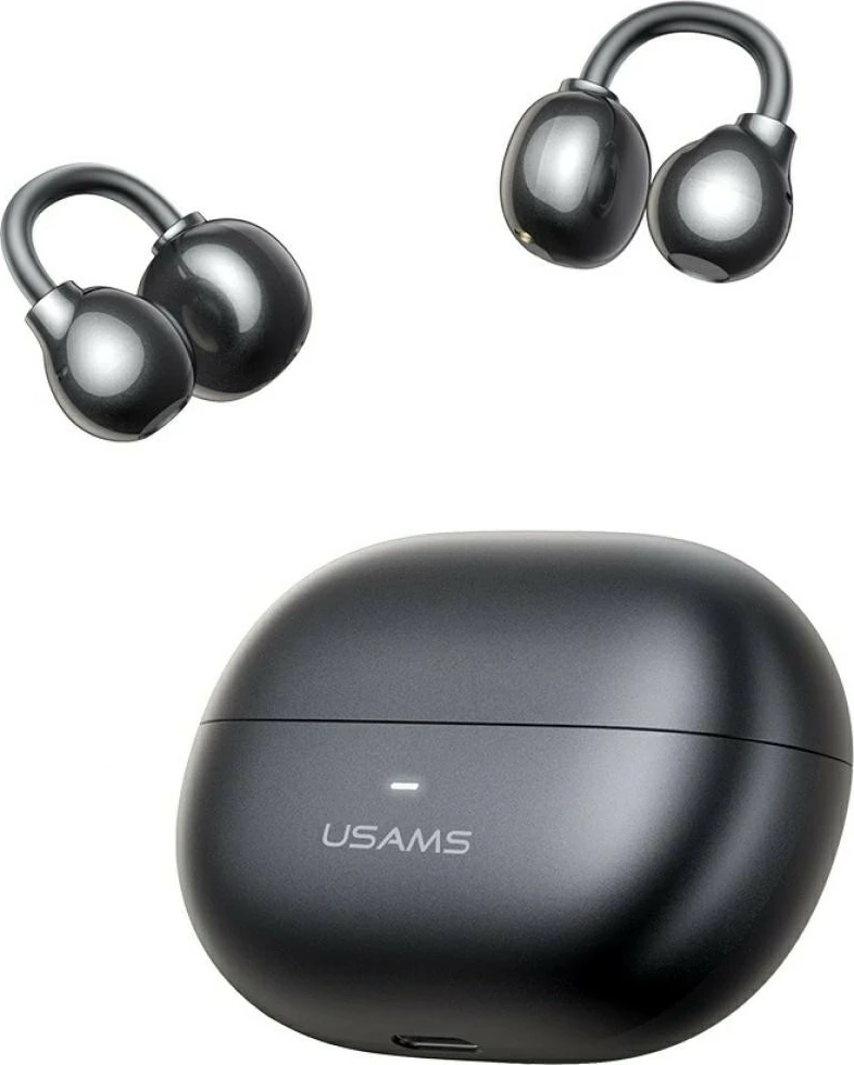 Kufje Bluetooth, USAMS Echo R02, Bluetooth 5.3, ear-clip in-ear, mikrofon i integruar, kuti karikimi 300 mAh, gri