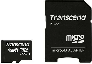 MicroSDHC kartelë Transcend 4GB, Class 10, me adapter, e zezë