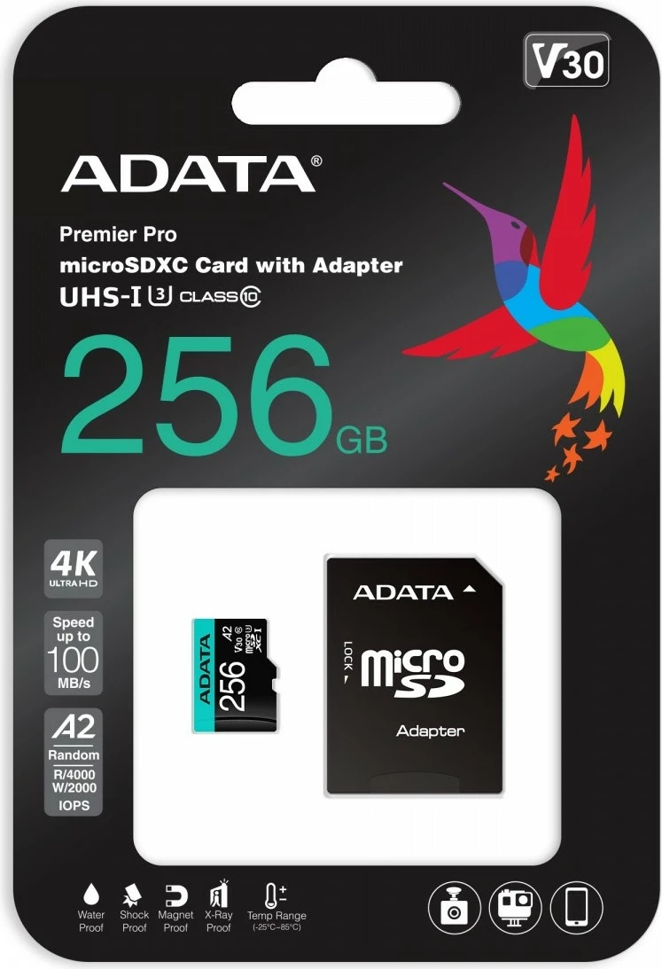 Kartelë memorie microSDXC ADATA Premier Pro 256 GB me adapter, UHS-I U3 V30 A2