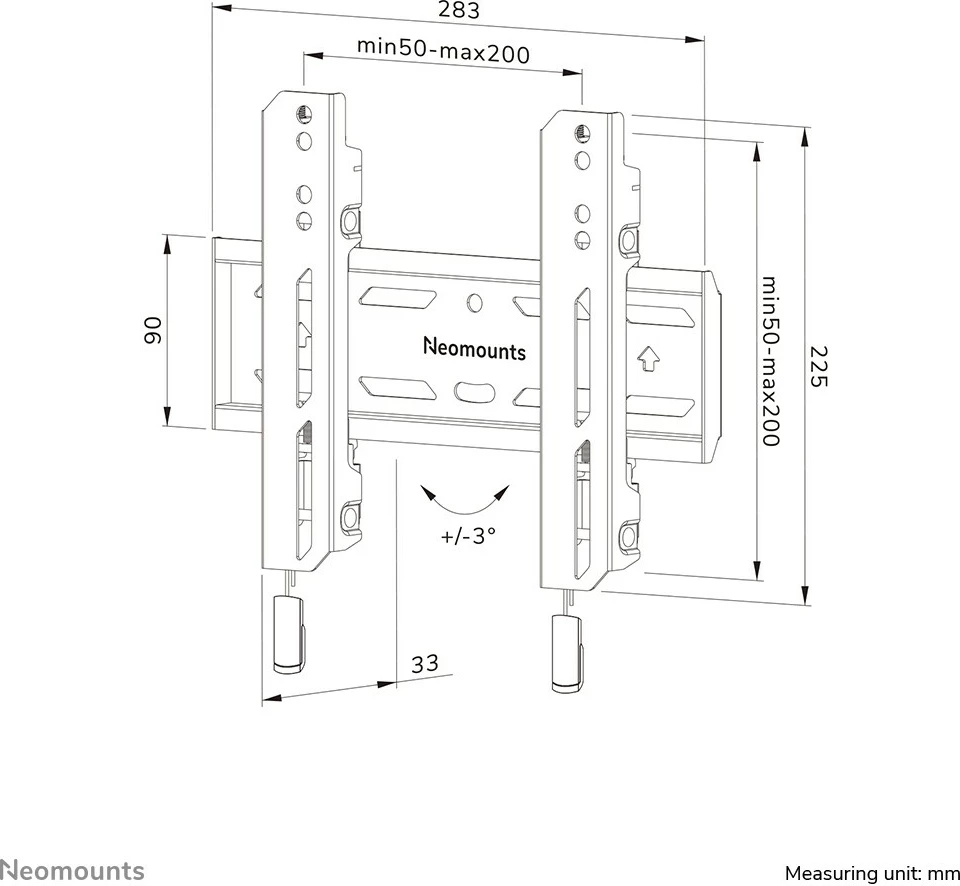 Mbajtës muri për TV Newstar WL30S-850BL12, fiks, 24-65 inç, çelik, i zi