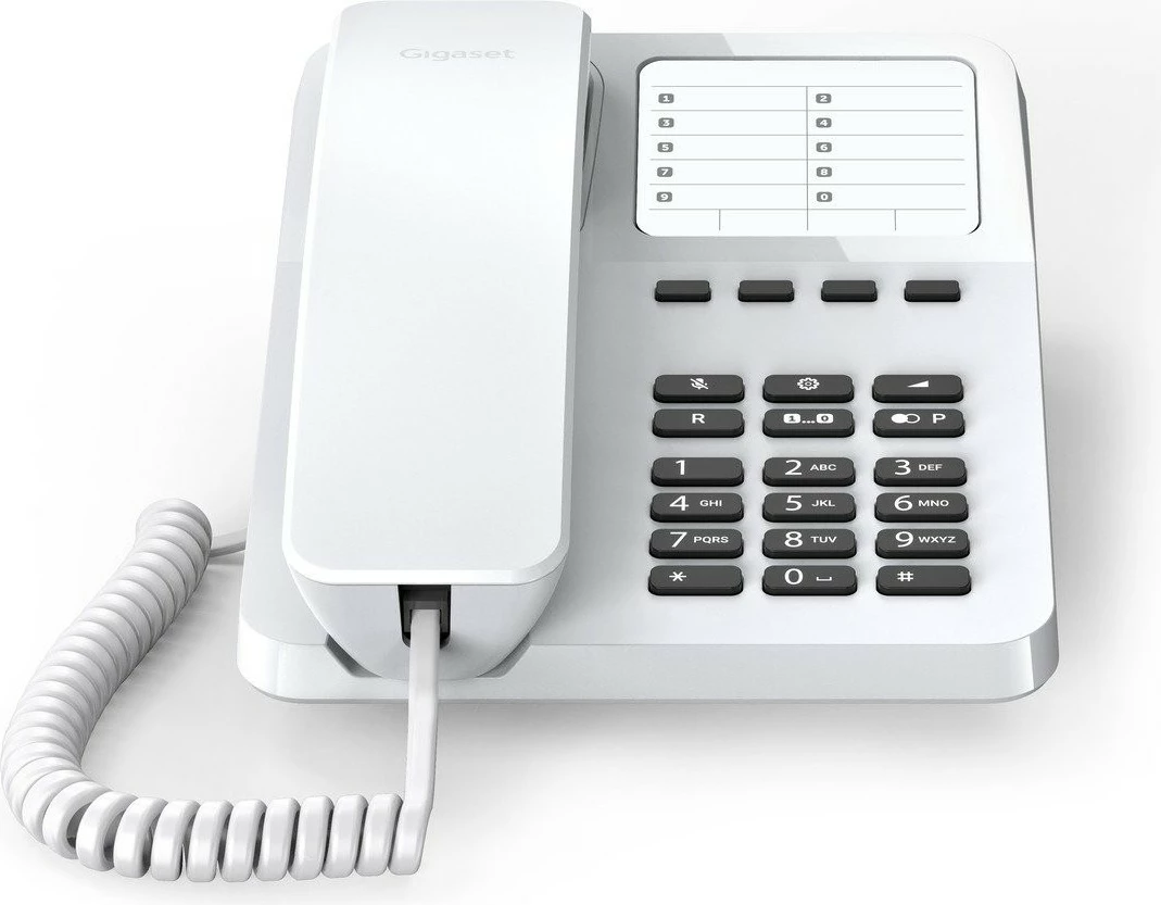 Telefon analog Gigaset DESK 400, dorëzë me kabllo, 10 kontakte, bardhë
