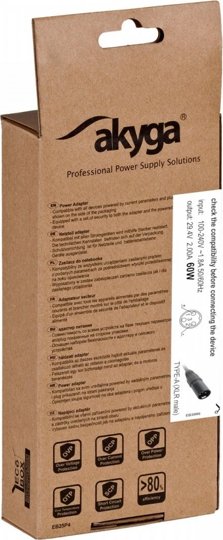 Karikues elektrik AKYGA AK-EV-01, 29.4V, 2A, 60W, XLR, i zi