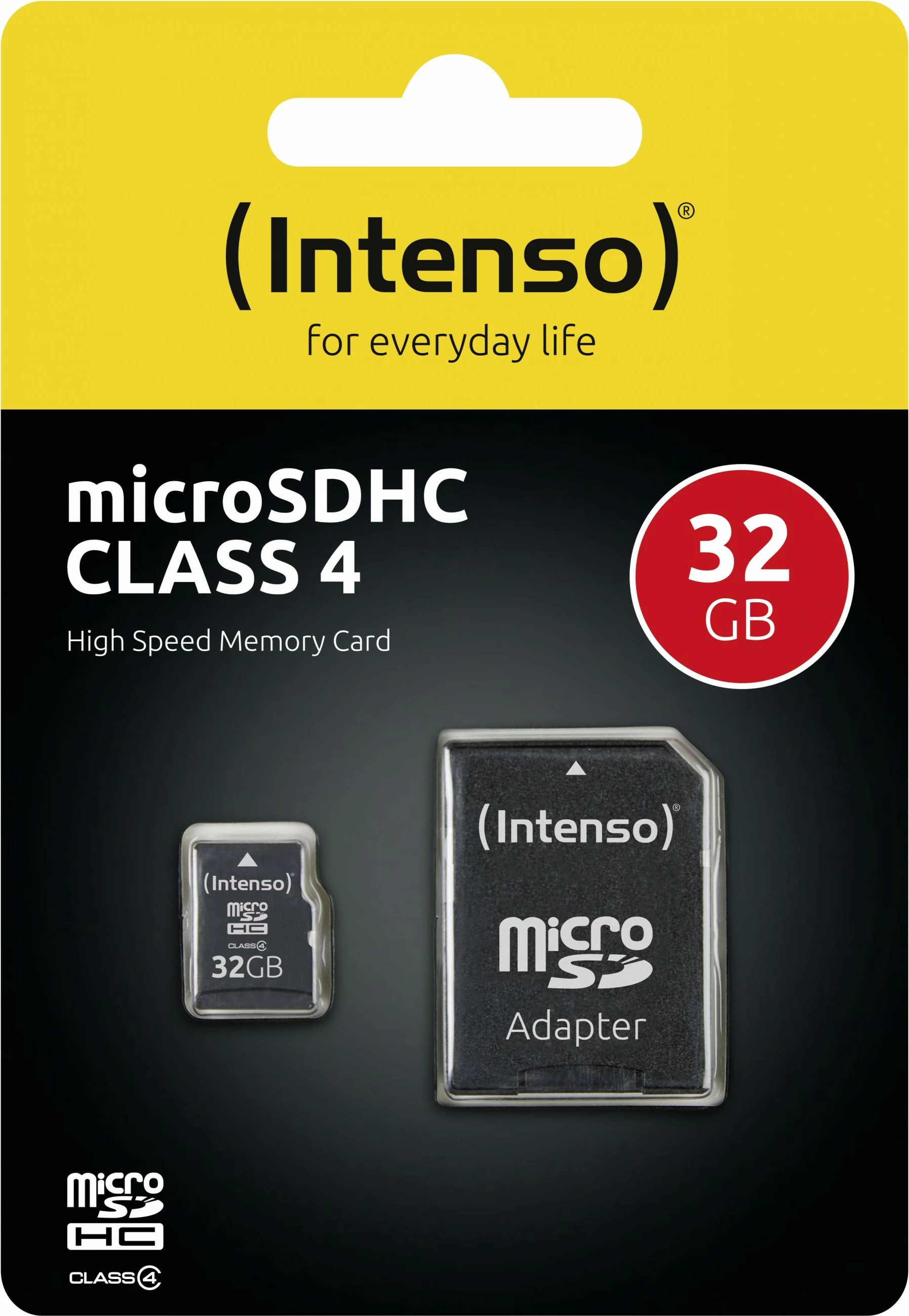 Kartelë memorie Intenso MicroSDHC 32GB Class 4, me SD adapter, e zezë