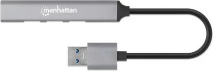 USB hub MANHATTAN 4 porta, USB-A, 480Mbit/s, 1xGbit/s, gri