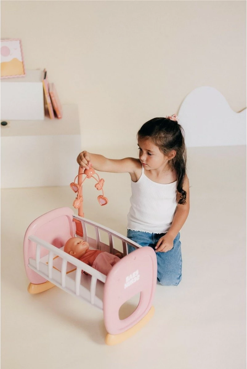 Djep lodër për kukulla Smoby Baby Nurse, plastikë, rozë/bardhë