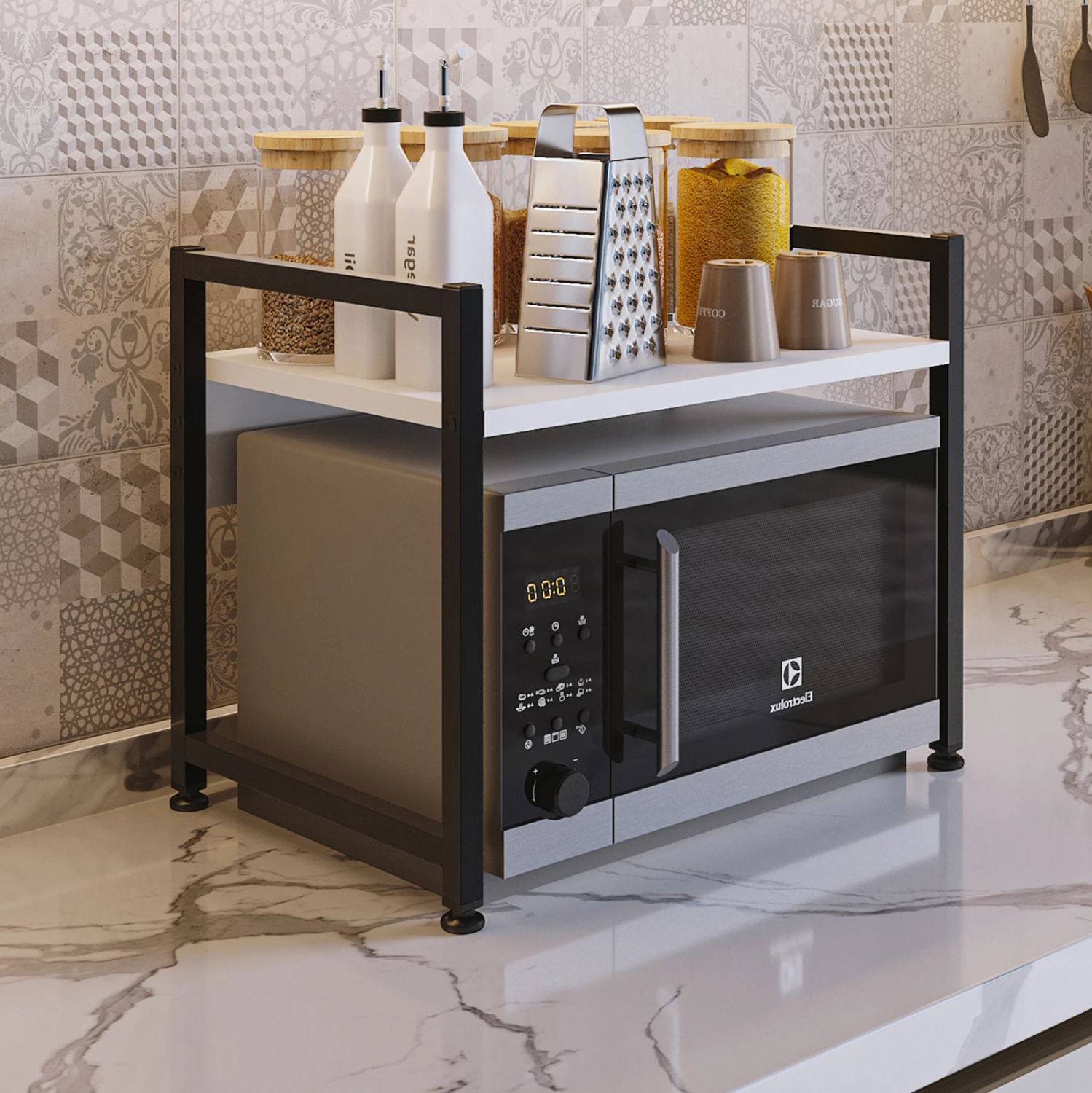 Raft organizues për kuzhinë BECKO FH18219.01 melaminë, metal i zi-bardhë, 53x35x41H cm