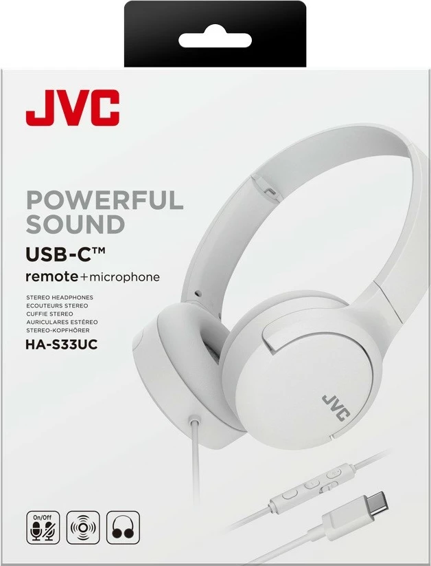 Kufje, JVC, HA-S33UC, USB-C me mikrofon dhe kontroll zëri, kabëll 1.2 m, bardhë