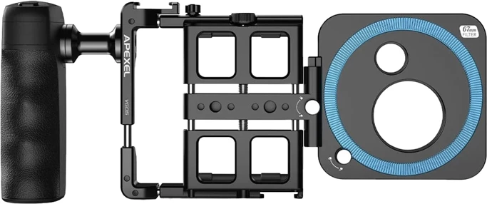 Set vlogimi për telefon Apexel APL-VG05CH me Bluetooth dhe powerbank, i zi