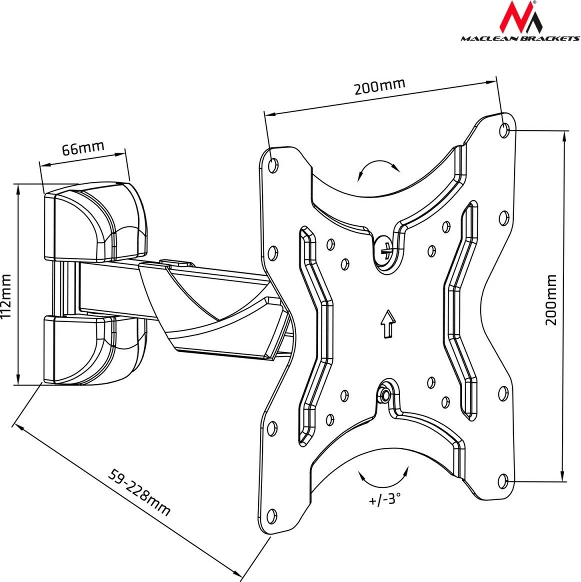 Mbajtës muri për TV ose monitor Maclean MC-741, 13-42 inç, 25kg, i zi