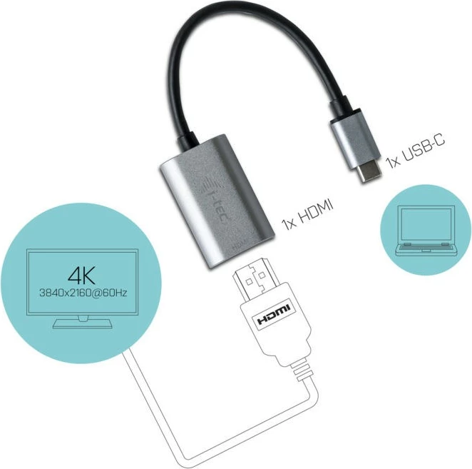 Adapter USB-C në HDMI i-tec C31METALHDMI60HZ, 4K Ultra HD 60Hz, Gri