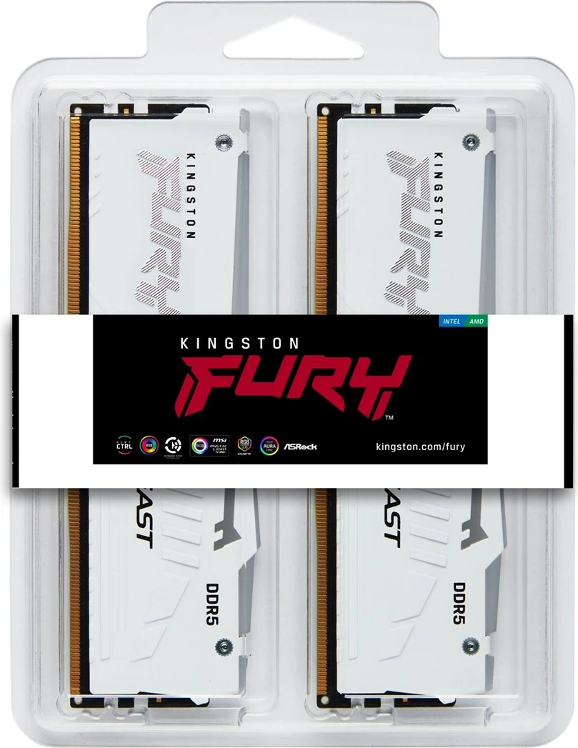RAM Memorje Kingston FURY Beast 32GB 6000MT/s DDR5 CL36 DIMM (Kit of 2) Bardhë RGB