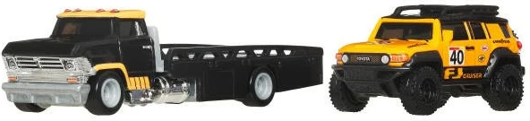 Set maketesh, Hot Wheels, Toyota FJ Cruiser + Horizon Hauler FLF56/JBM33, 1:64 metal/plastikë, e zezë/e verdhë, set 2 copë