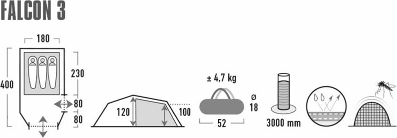 Tendë për turizëm High Peak Falcon 3, e kuqe dhe e gjelbër