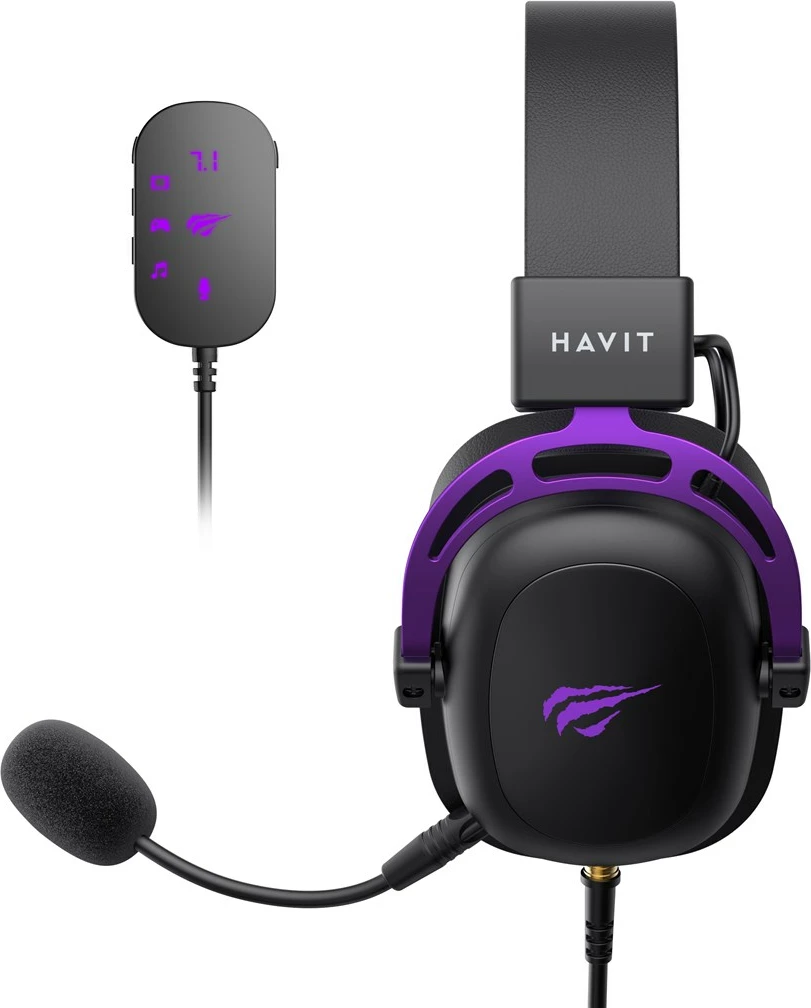 Kufje gaming HAVIT H2002C+U me mikrofon, të zeza dhe vjollcë