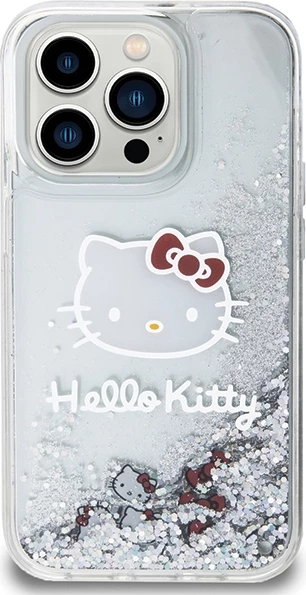 Mbështjellës Hello Kitty Liquid Glitter Charms Kitty Head për iPhone 13 Pro Max, argjendtë