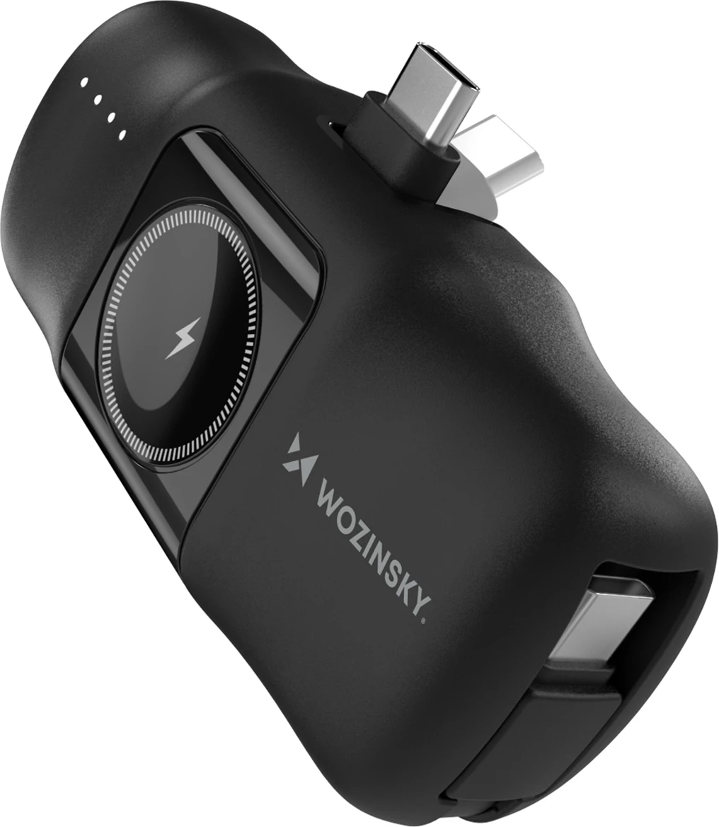 Powerbank Wozinsky WF16-YCS, 5000mAh, USB-C, me kabllo të integruar dhe karikues për Apple Watch, e zezë