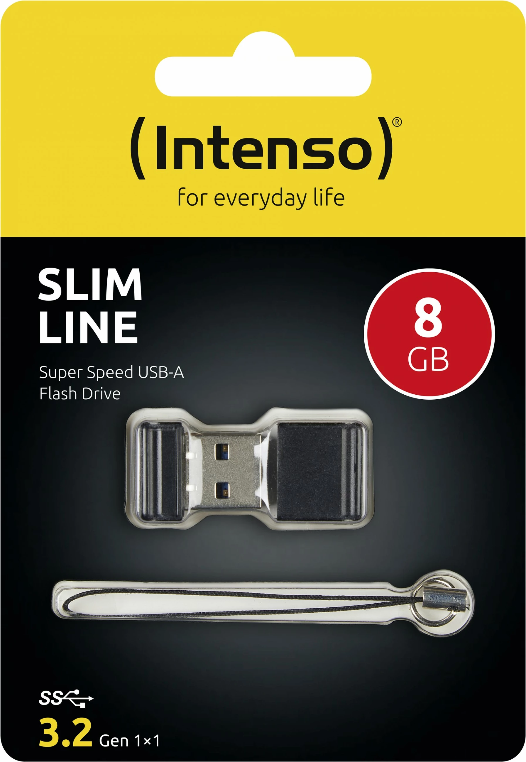 USB Intenso Slim Line, 8 GB, USB Type-A, 3.2 Gen 1, E zezë