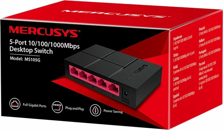 Switch Mercusys MS105G, 5 porta, Gigabit, Desktop, zi/kuqe