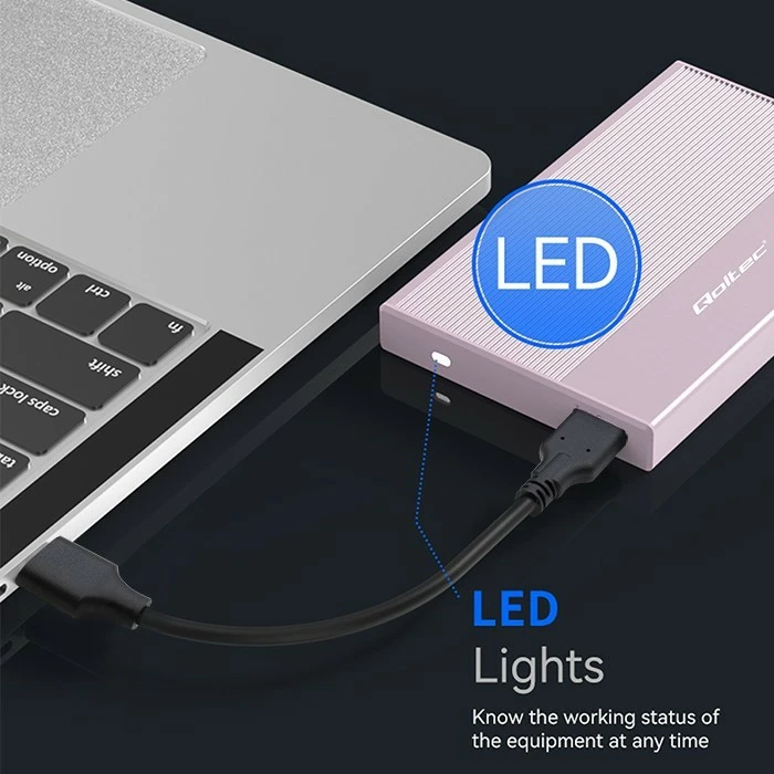 Kasë Qoltec 2.5" për SSD/HDD, USB 3.0, 2TB, Rozë