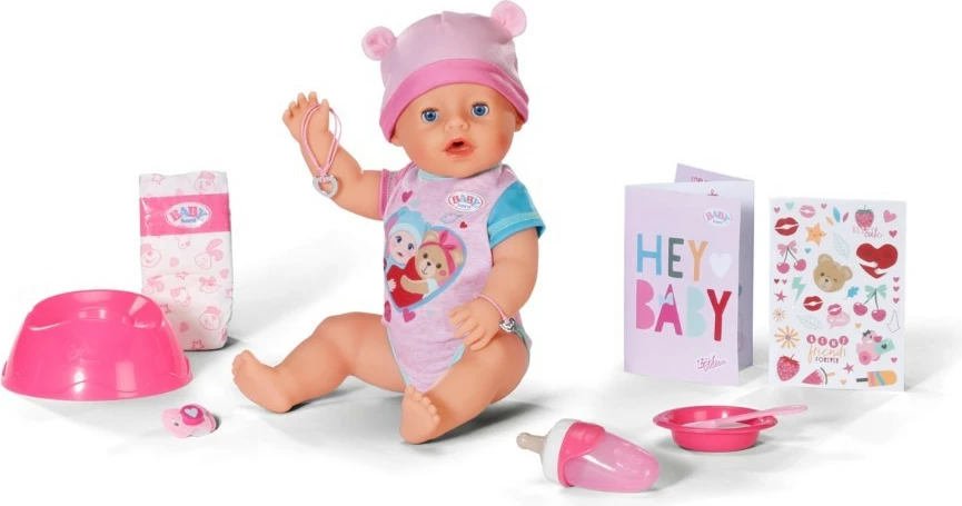 Kukull BABY born Emma, Zapf, 43 cm, me 10 aksesorë, rozë