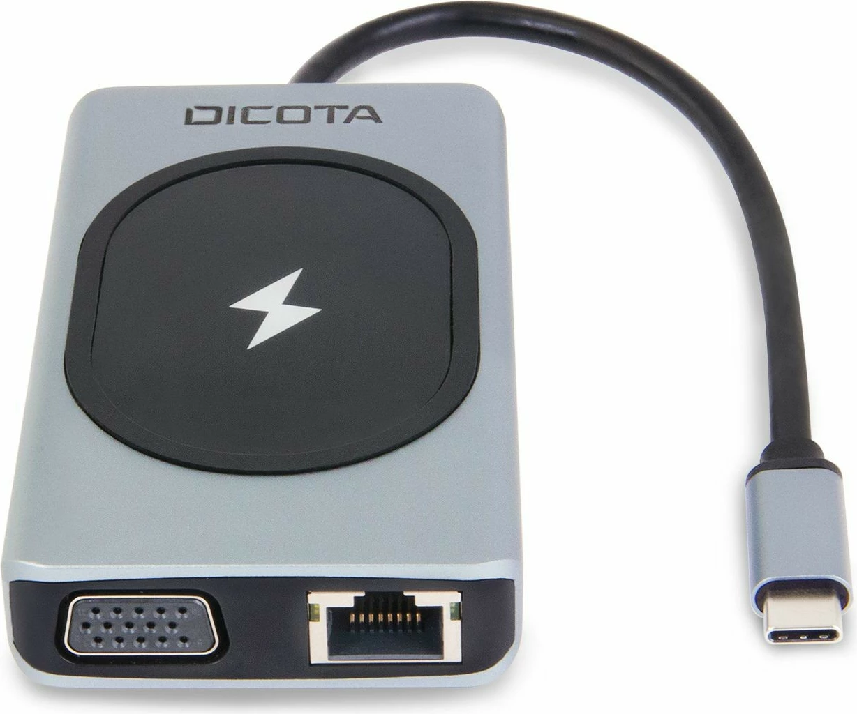 Docking station DICOTA D32059, USB-C, HDMI, RJ-45, USB 4 Type-A, VGA, SD/MicroSD, 100W, zi/argjendt