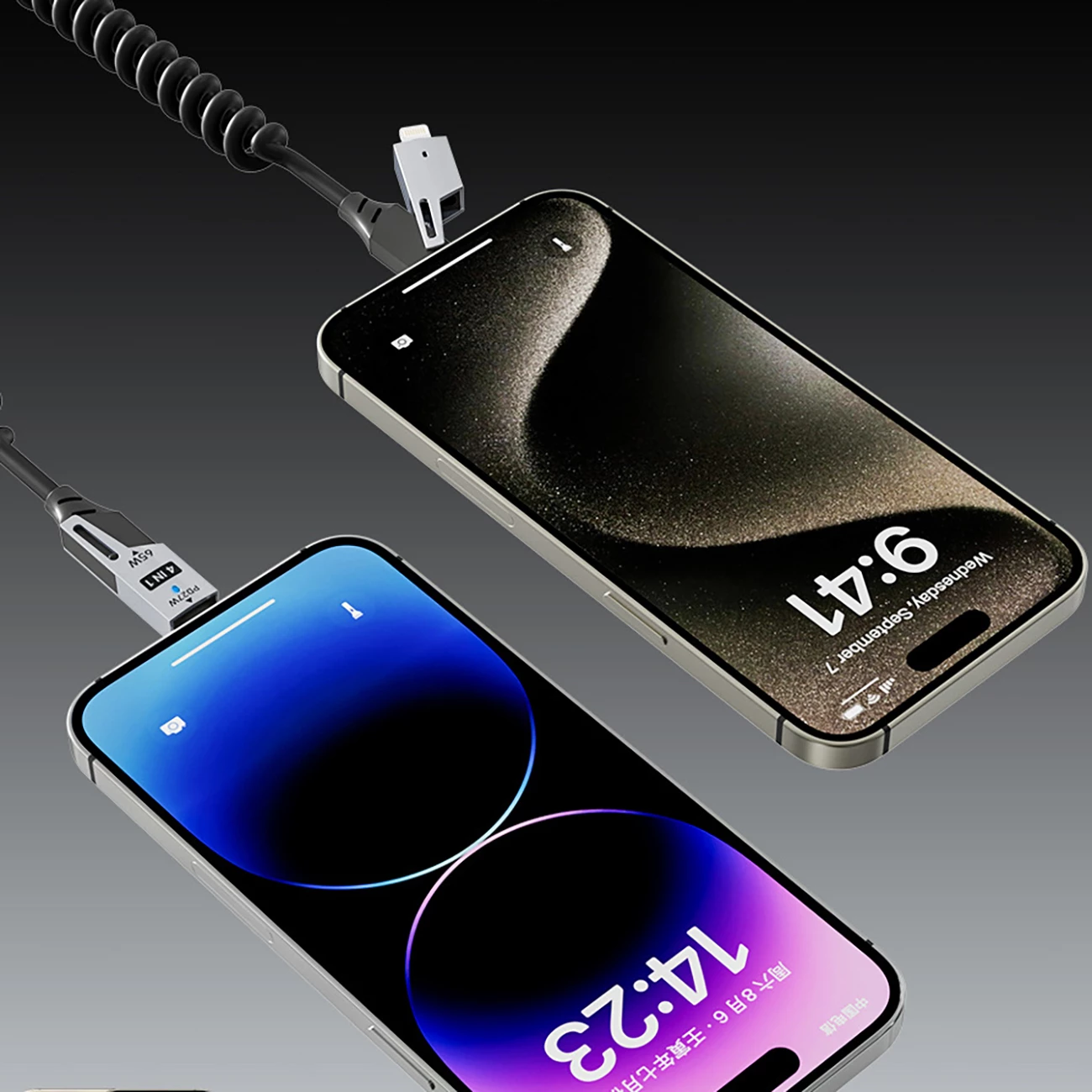 Kabllo 4-në-1 Dudao L20 Pro, 1.5m, 65W, USB-A/USB-C në Lightning/USB-C, e zezë