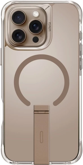 Mbështjellës UNIQ Eleva me stand Vertica për iPhone 16 Pro 6.3", gold/taupe gold