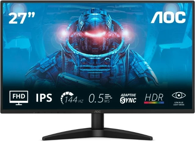 Monitor, AOC, 27B36X, 27" FHD IPS 144Hz 0.5ms HDR10 Adaptive Sync, HDMI/DP, i zi, me kabllo HDMI 1.5 m