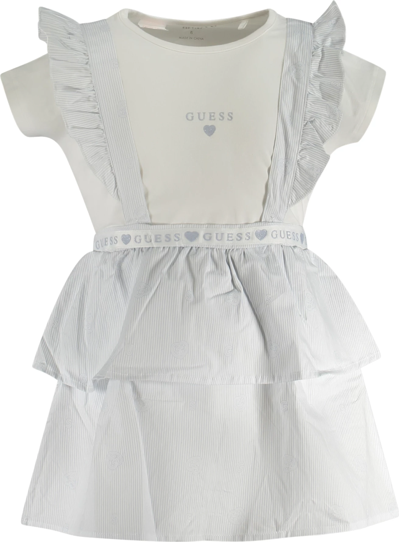 Set maicë edhe fund me rripa GUESS JEANS për vajza, e bardhë